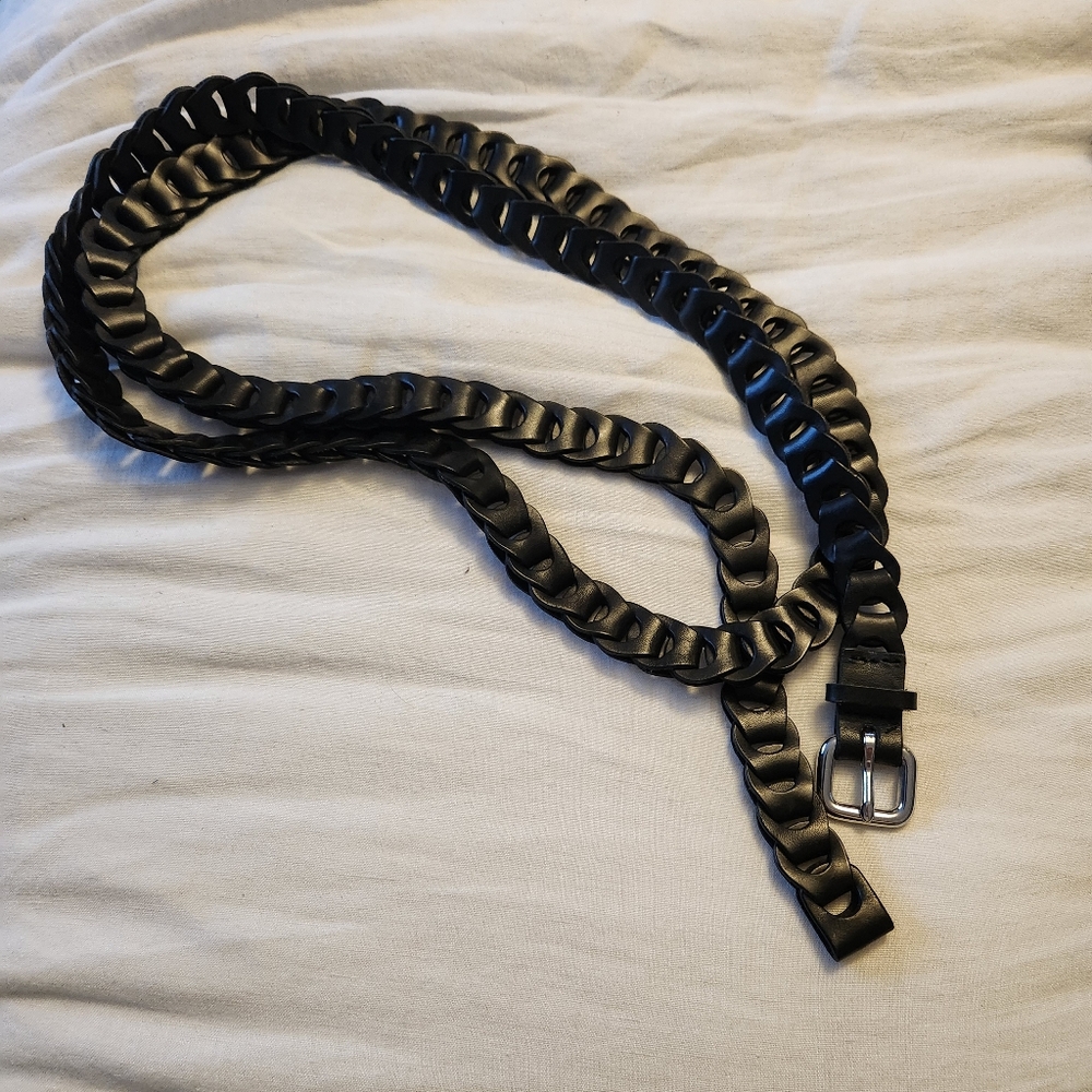 Club Monaco Black Chain-Link Leather Belt